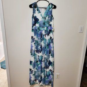 Anne Klein Chiffon Floral Blue Easter Maxi Dress